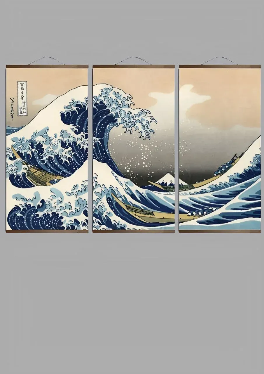 Japon style Triptyque Vague Kanagawa tableau Hokusai