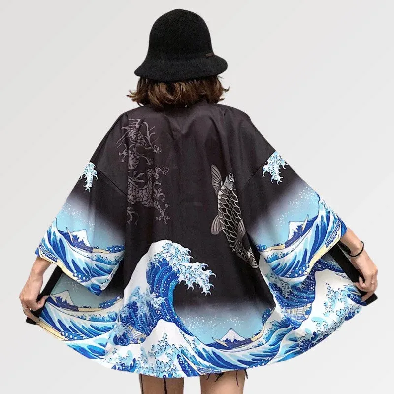 Japon style Kanagawa blouse kimono femme motif vague