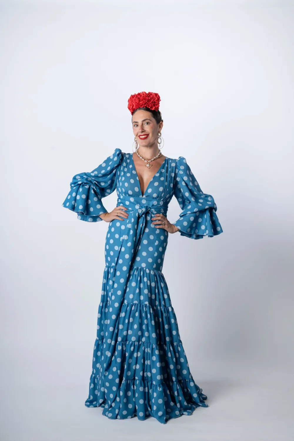 Viva La Feria Canastero Tana robe flamenca bleue à pois