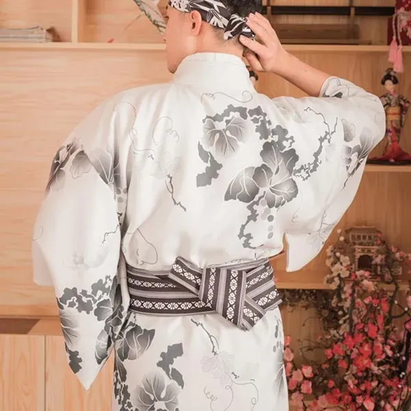 Esprit du Japon kimono japonais fleuri blanc cassé + obi