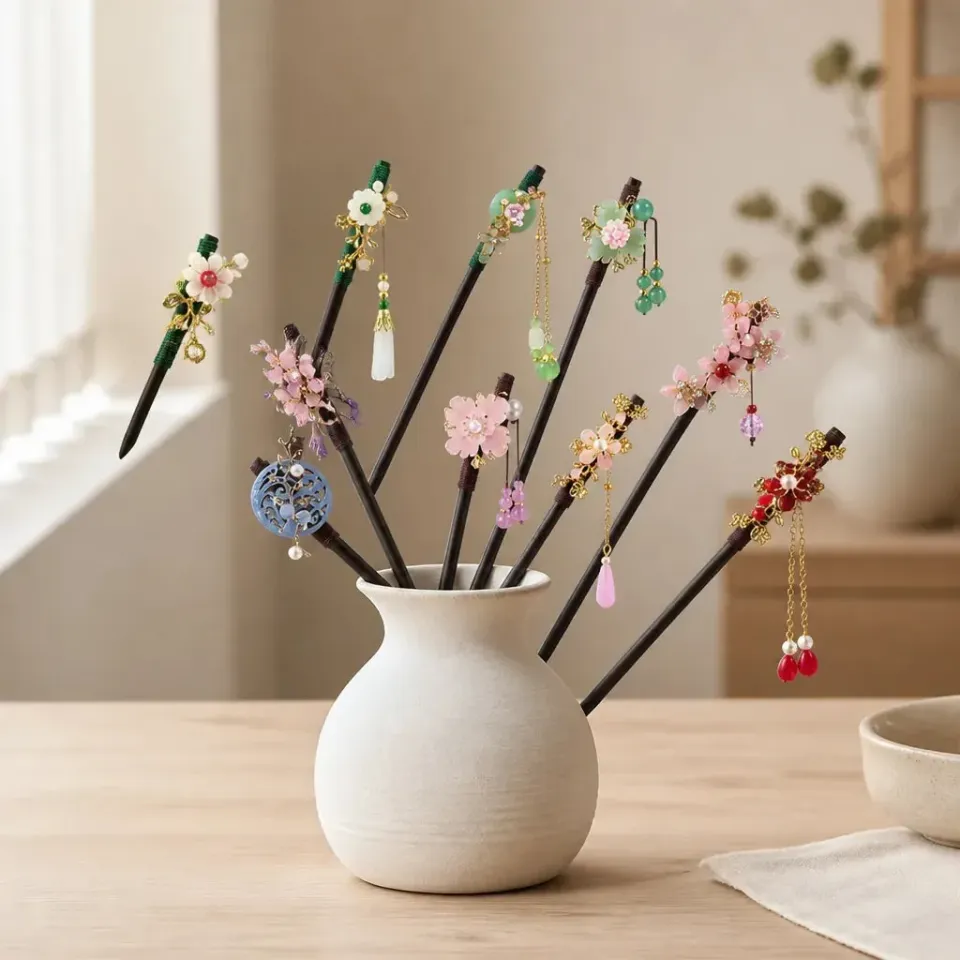 Esprit du Japon épingle kanzashi floral pendeloques