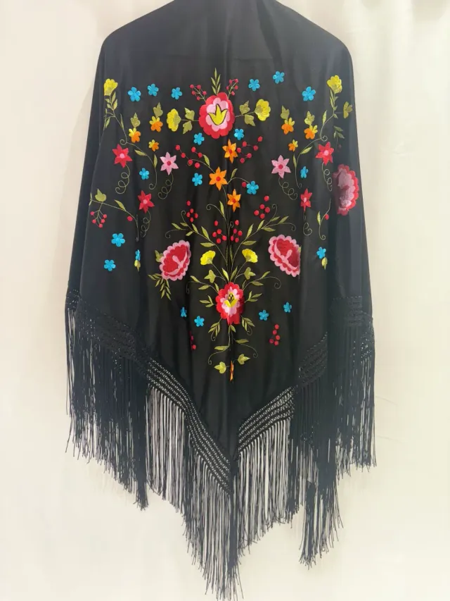 Viva la Feria manton danse flamenco crépon noir 145 cm