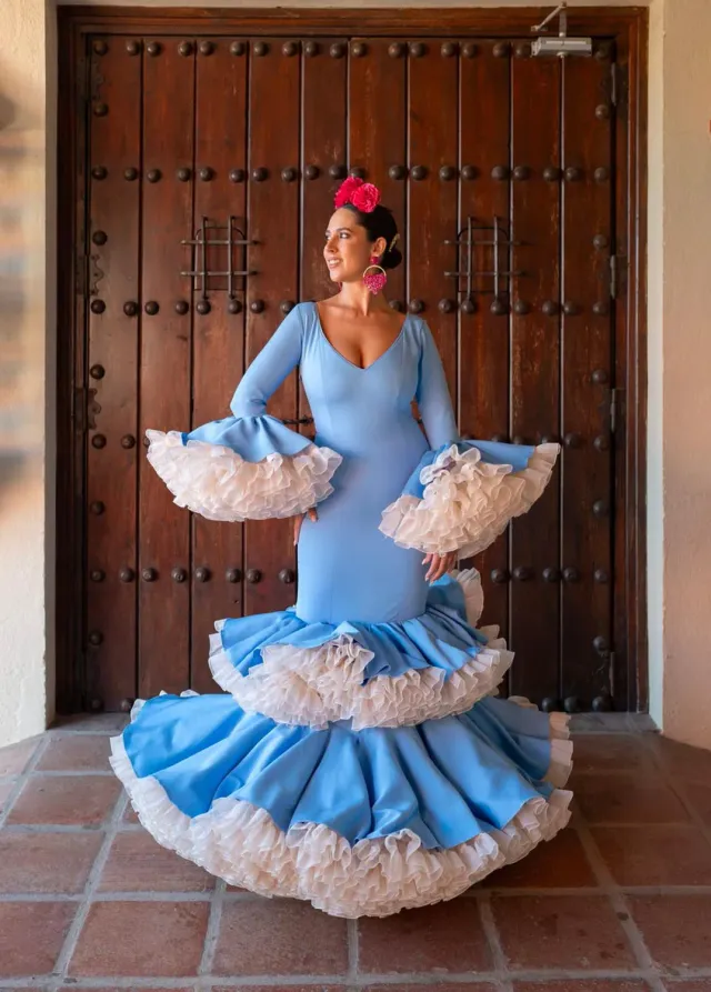 Viva La Feria Salitre robe flamenca bleu clair volants