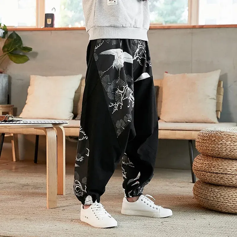 Japon style pantalon motif japonais coupe ample