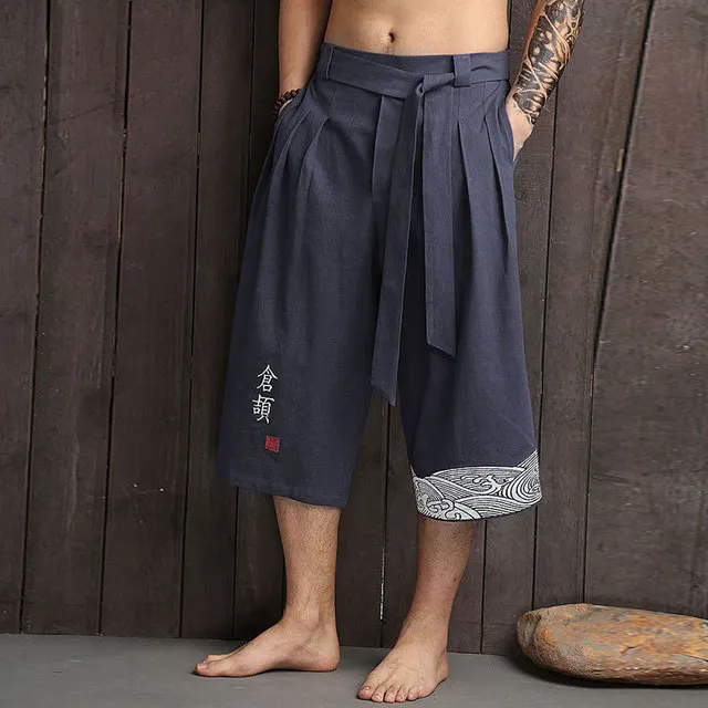 Esprit du Japon pantalon large homme hakama coton vagues