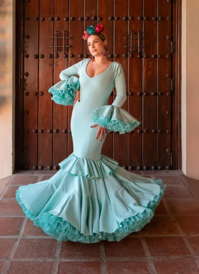 Viva la Feria Espuma robe flamenca unie volants canasteros