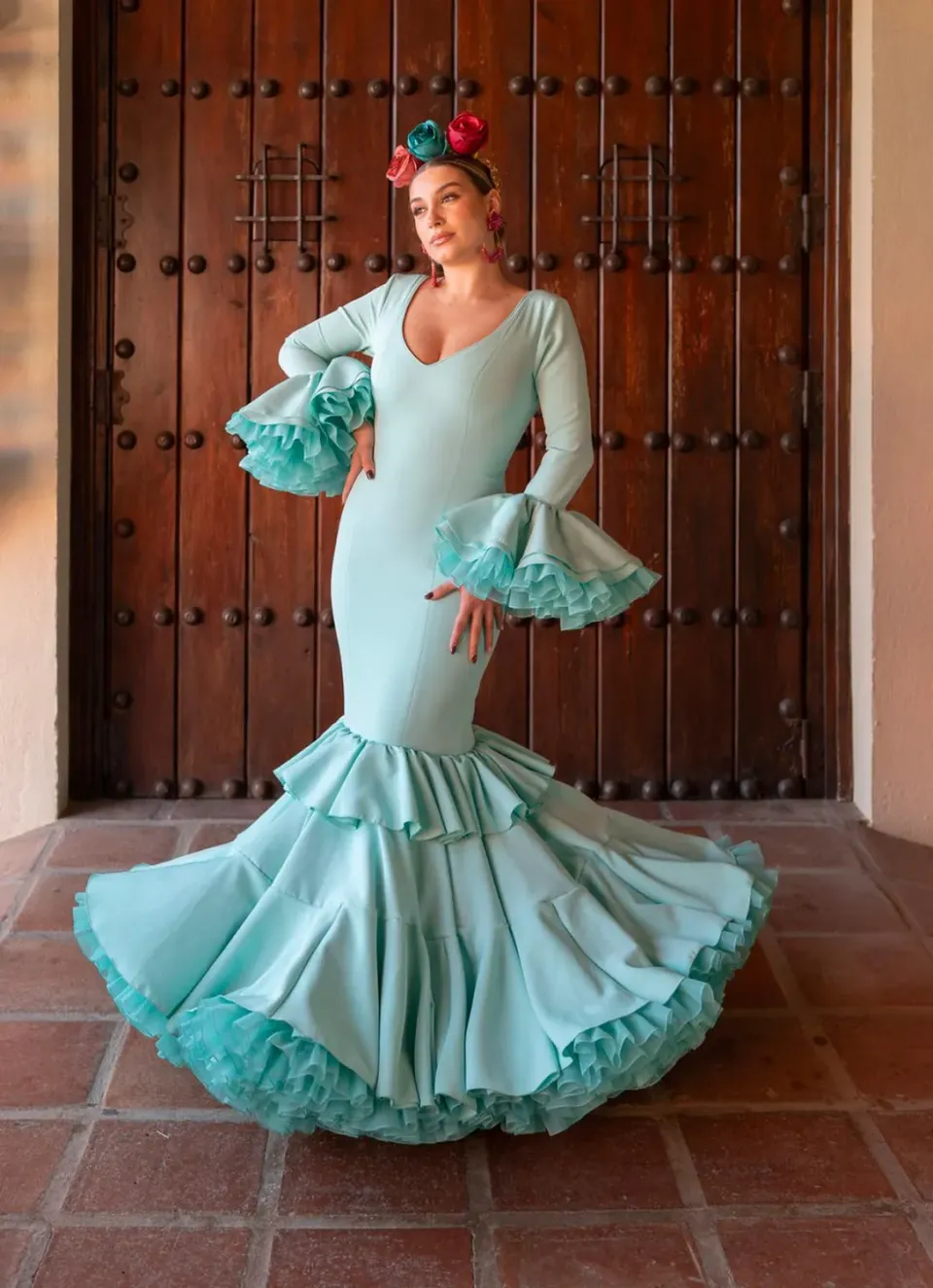 Viva la Feria Espuma robe flamenca unie volants canasteros