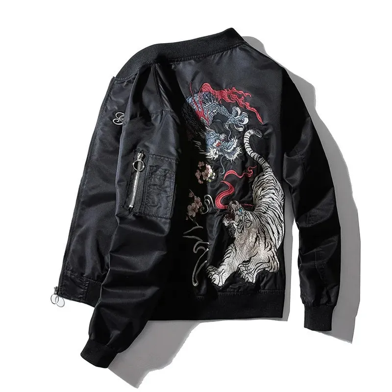 Esprit du Japon dragon tigre blouson sukajan brodé noir