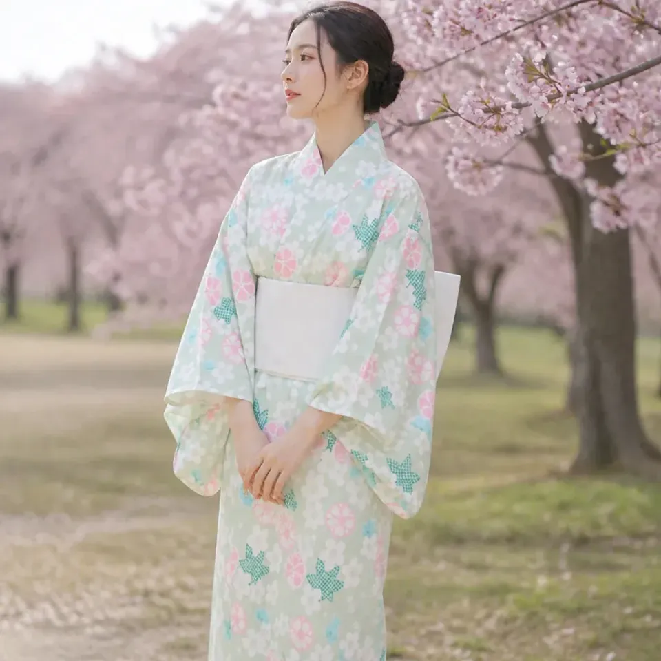 Esprit du Japon Kimono long fleuri à obi large polyester