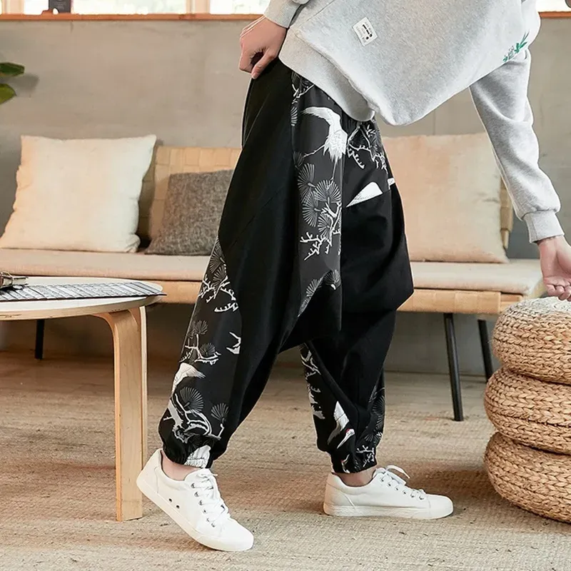 Japon style pantalon motif japonais coupe ample