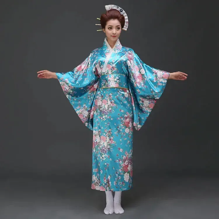 Japon style nori kimono traditionnel femme satiné fleuri
