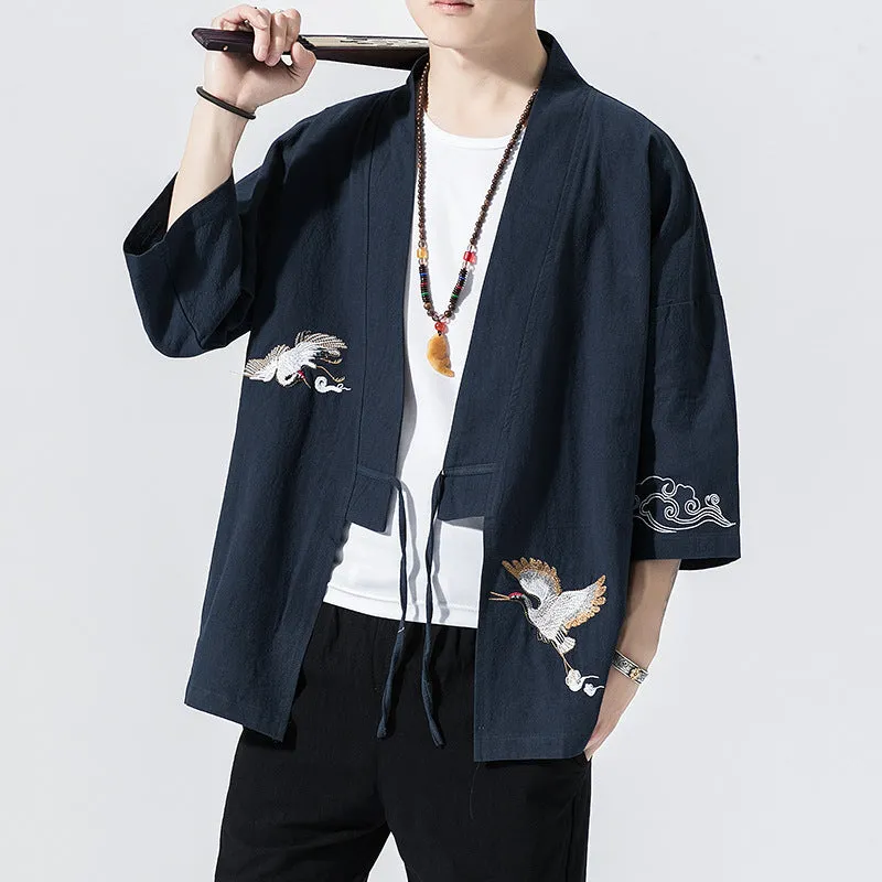 Esprit du Japon veste kimono homme brodée de grues
