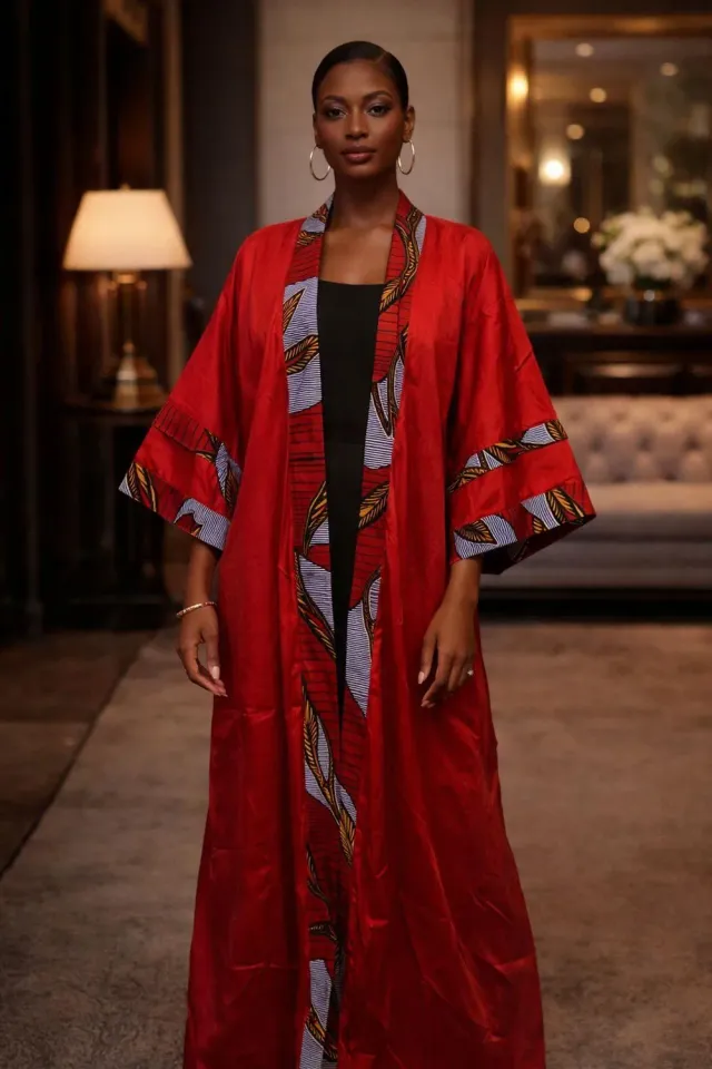 KAVAZI Kimono long femme mix uni ankara