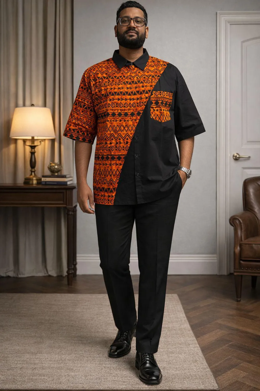 Kavazi chemise homme boutonnée motif archive