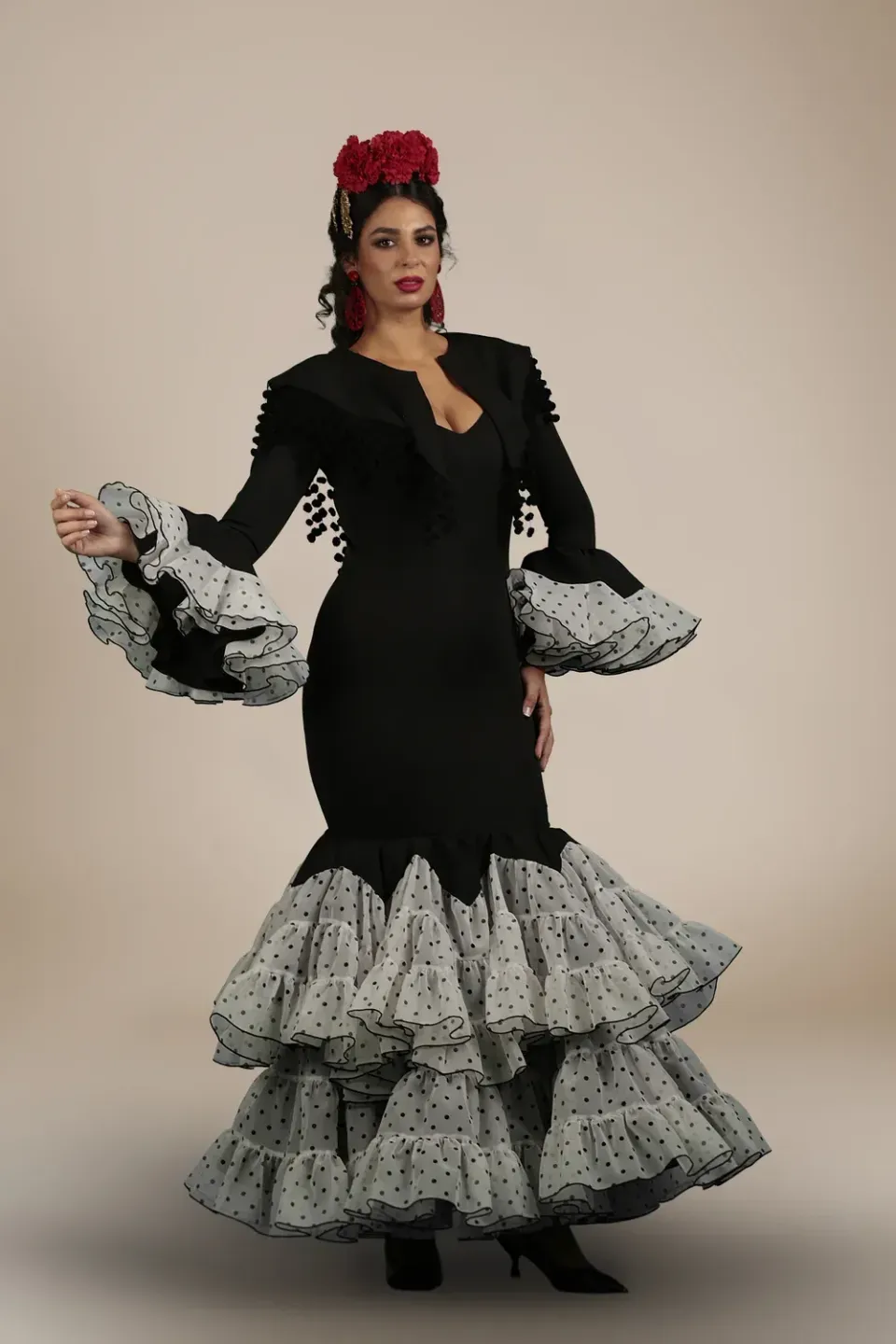 Viva La Feria Giralda robe gitane noire et blanche
