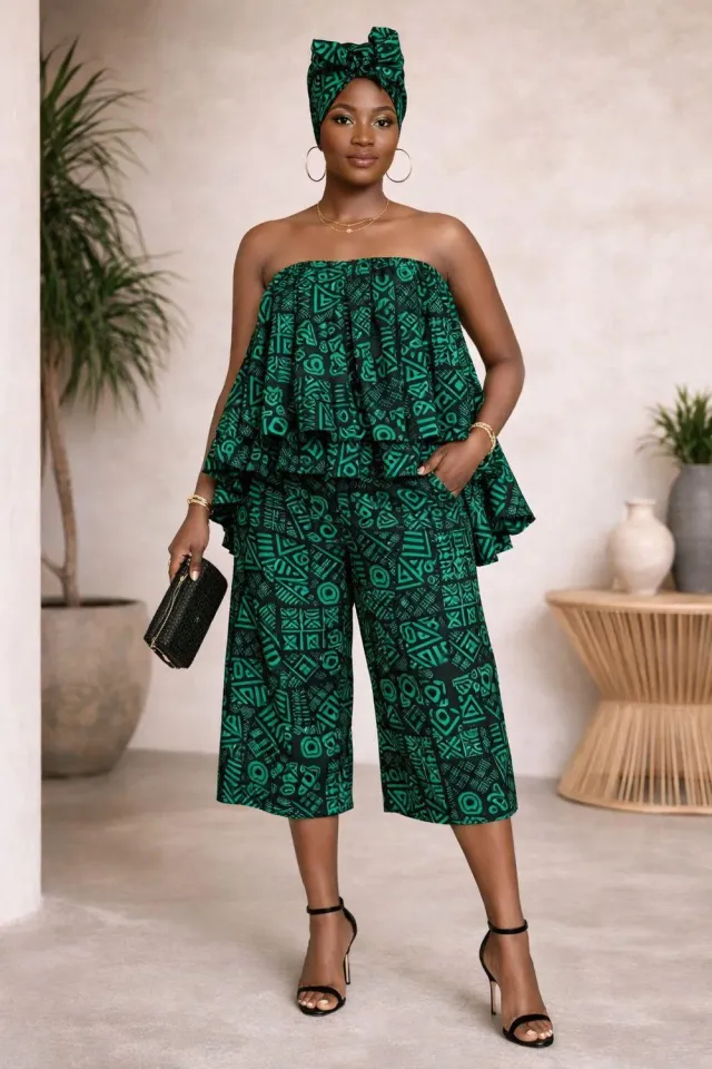KAVAZI ensemble bustier capri foulard 3 pièces