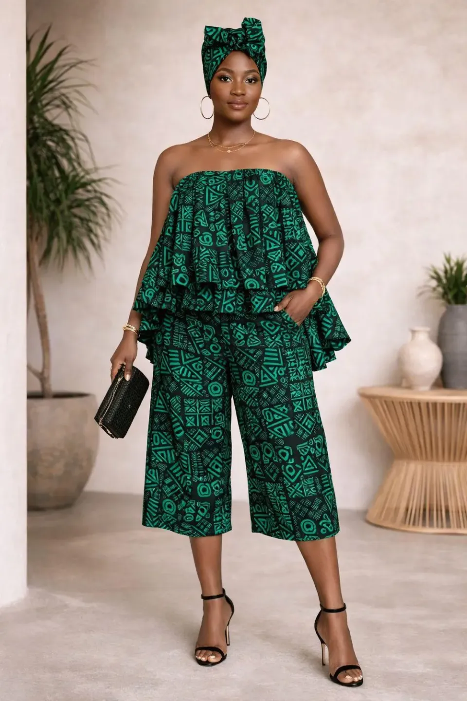 KAVAZI ensemble bustier capri foulard 3 pièces