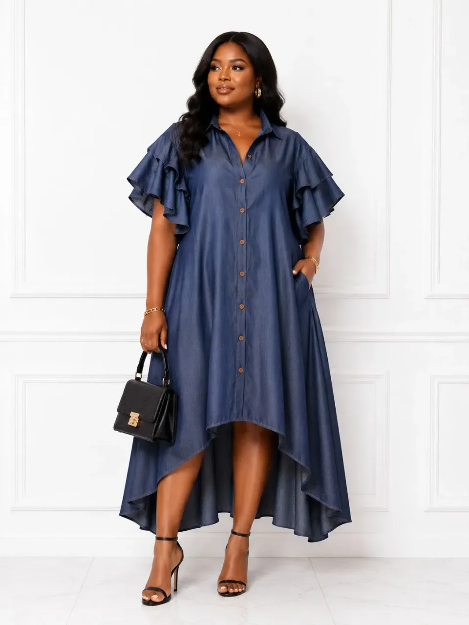 KAVAZI Denim Essence robe chemise jean taille unique + foulard