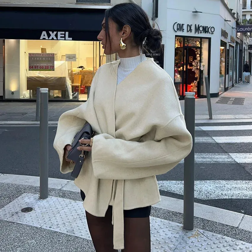 Esprit du Japon veste kimono courte ceinture beige ample