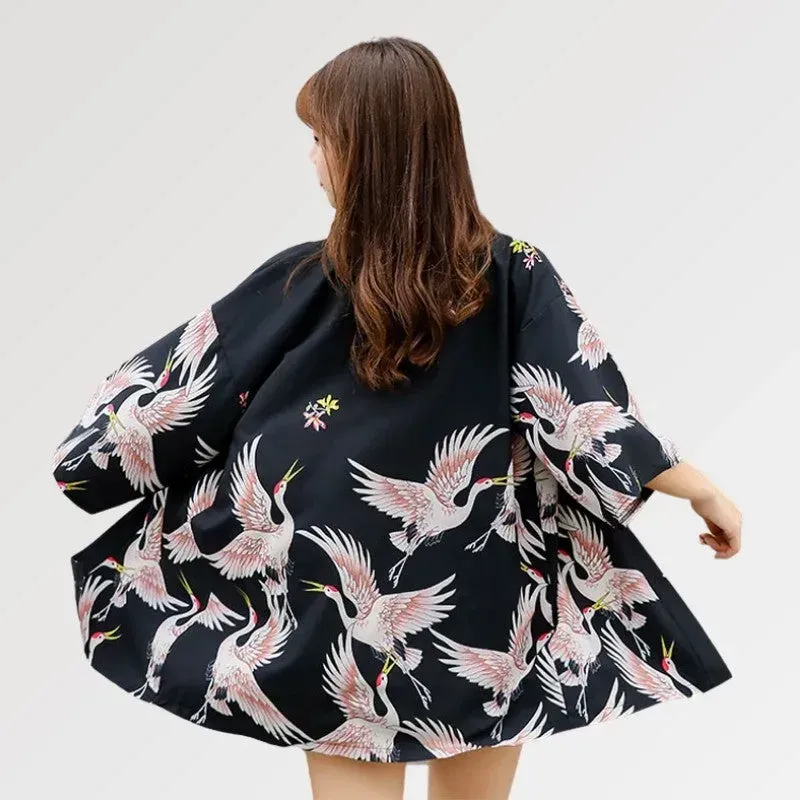 Japon style Annaki veste kimono courte femme grue