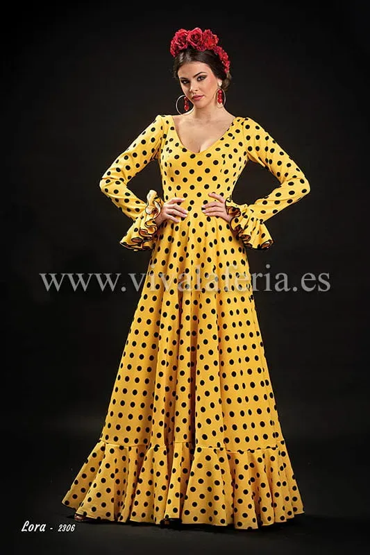 Viva La Feria Lora robe flamenca jaune à pois