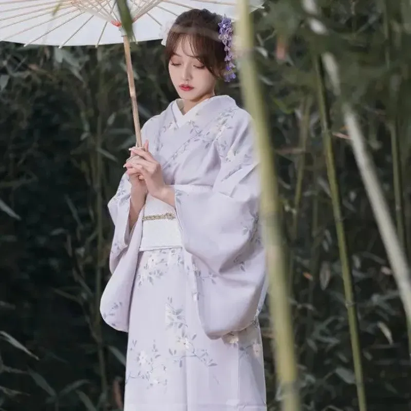 Japon style Shizuko kimono femme vintage satiné lavande