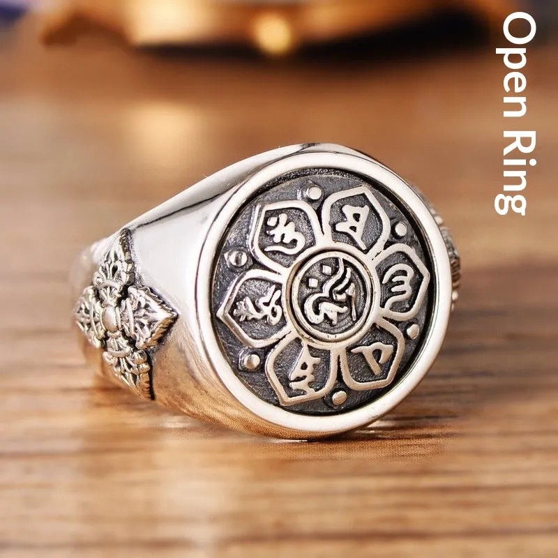 Esprit du Japon mandala bague homme médaillon gravé