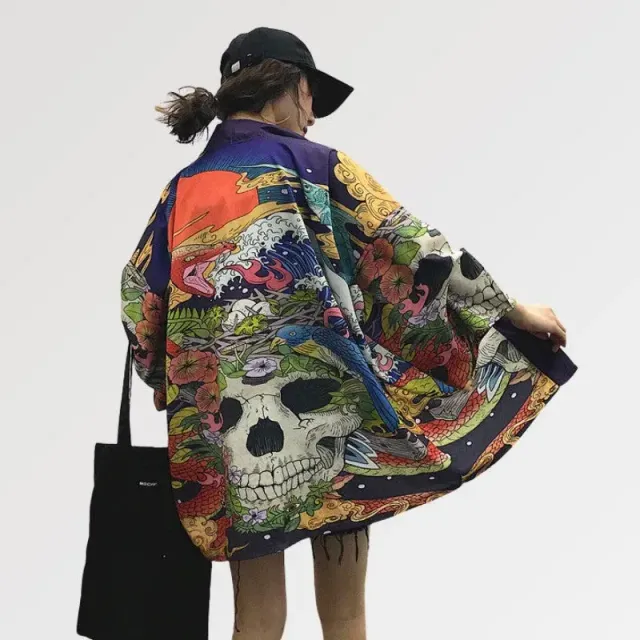 Japon style Zugaikotsu kimono tete de mort polyester