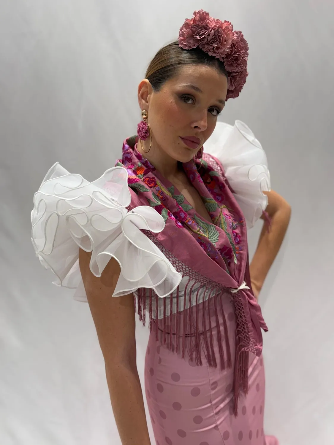 Viva La Feria corpiño top flamenco blanc perforé volants