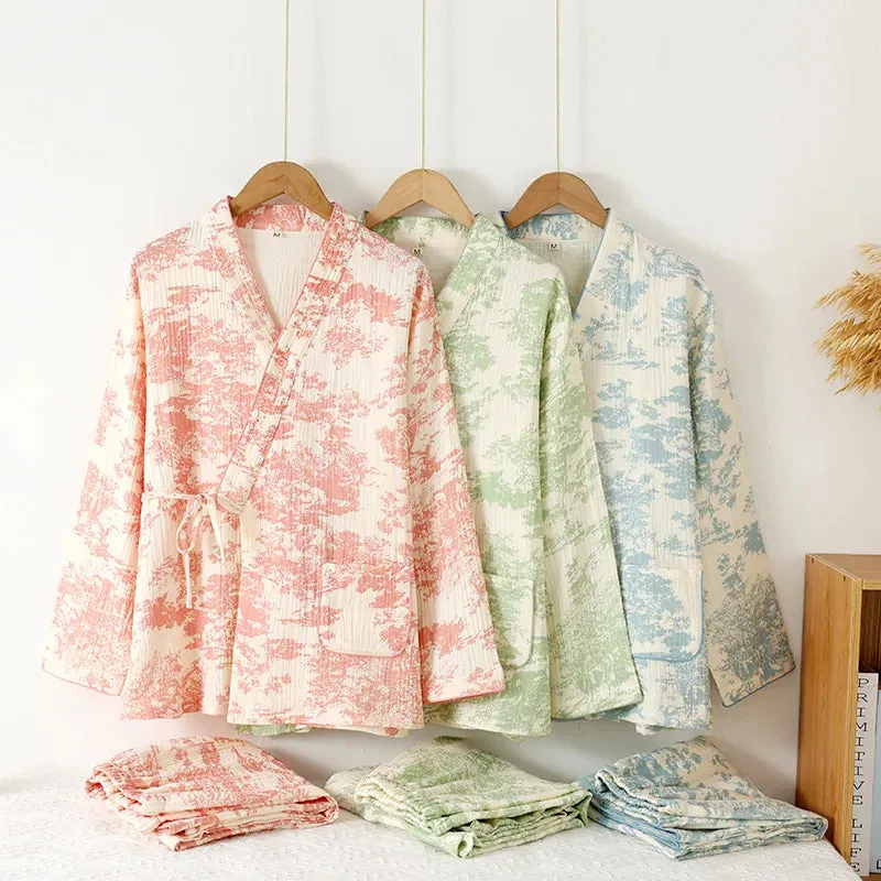 Esprit du Japon ensemble kimono gaze de coton veste pantalon