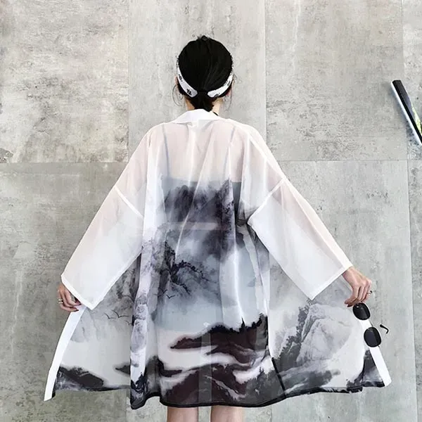 Esprit du Japon veste kimono Yama voile blanc