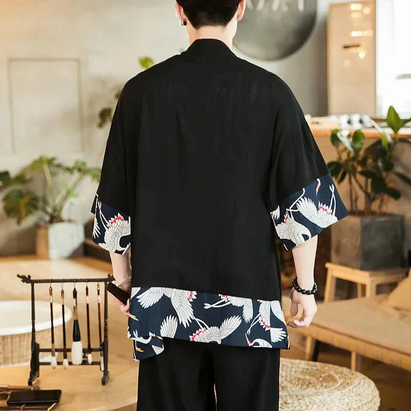 Esprit du Japon cardigan kimono homme grues