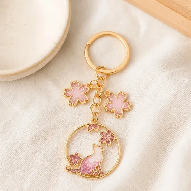 Esprit du Japon porte-clés chat sakura fleurs de cerisier métal
