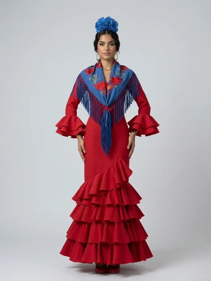 Viva La Feria robe flamenco rouge stretch à volants