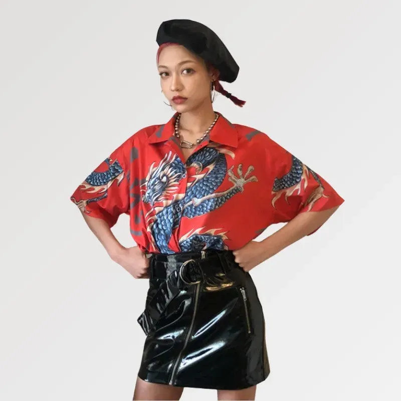 Japon style ryujin chemise japonaise femme dragon