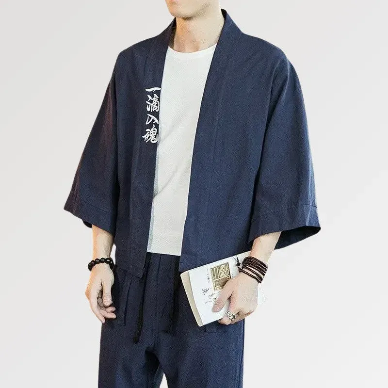 Japon style Kanji veste kimono broderie coton