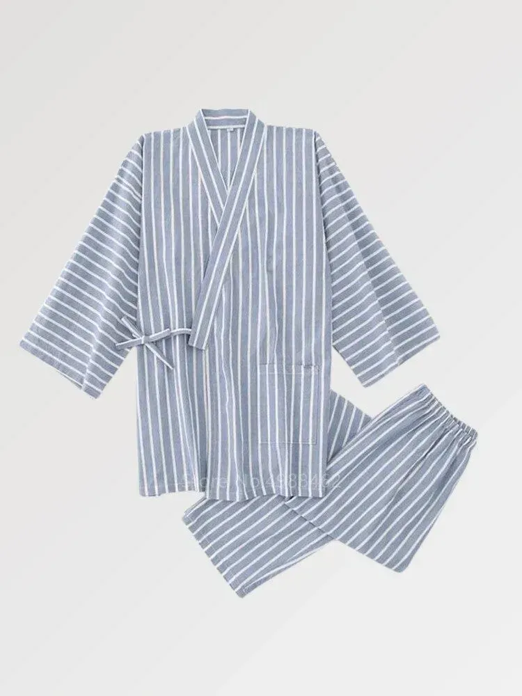 Japon style Onsen Shota jinbei homme rayé coton