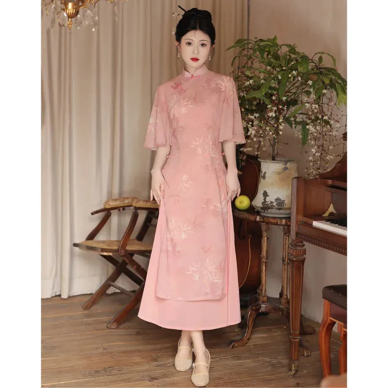 Esprit du Japon robe soirée longue fleurie col officier