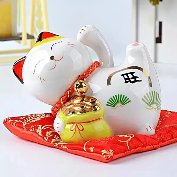 Esprit du Japon Maneki Neko sac pièces or figurine céramique