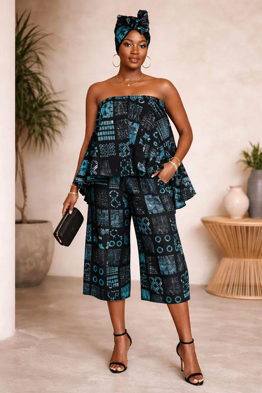 KAVAZI ensemble bustier capri foulard 3 pièces