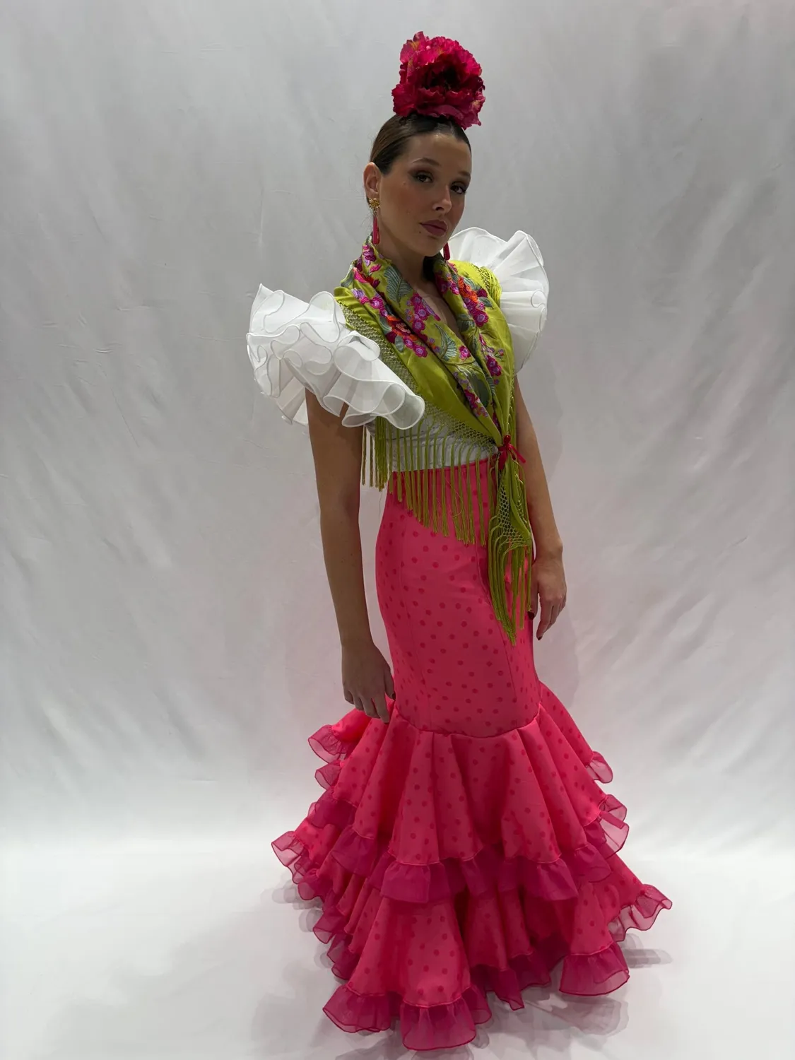Viva la Feria Rosal jupe flamenca corail à pois