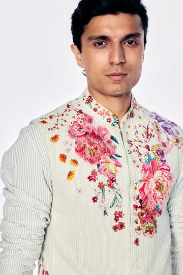 Rahul Mishra bandi brodée de bouquets floraux menthe