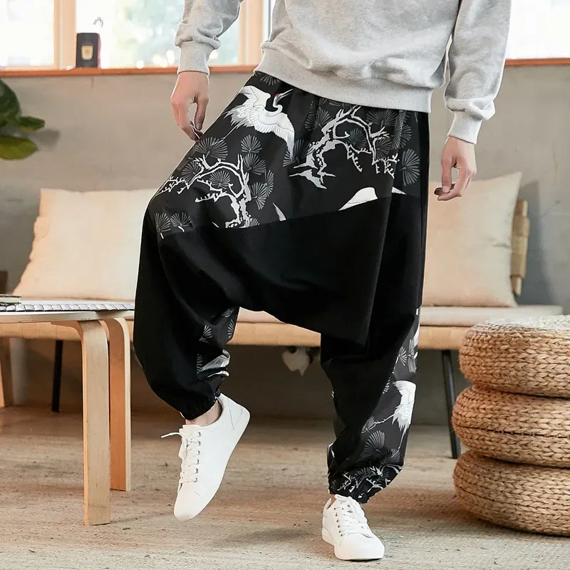 Japon style pantalon motif japonais coupe ample