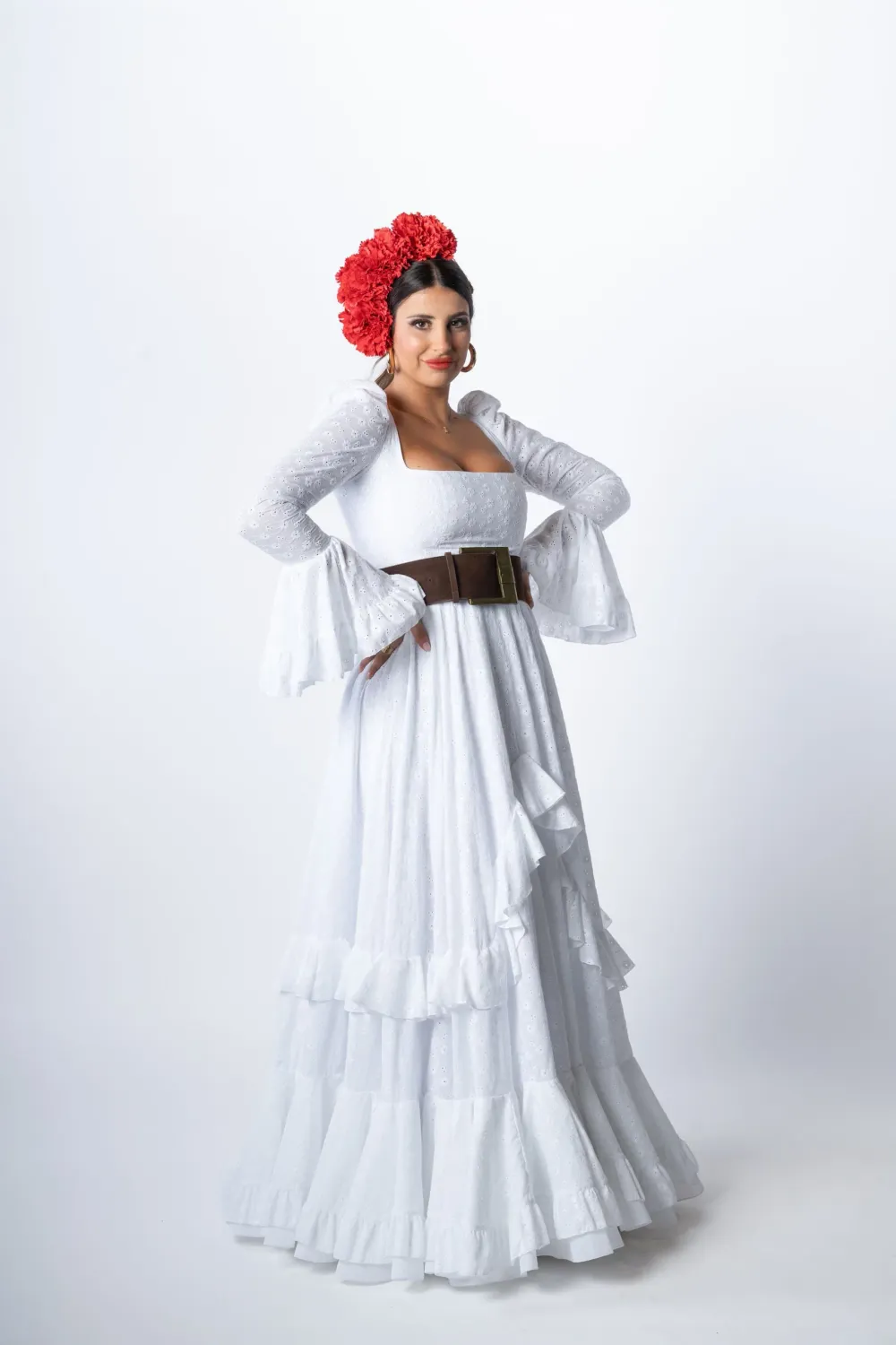VIVA LA FERIA-MODA FLAMENCA Almonte robe flamenca blanche canastero