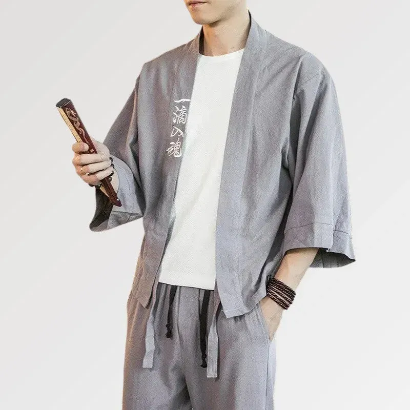 Japon style Kanji veste kimono broderie coton