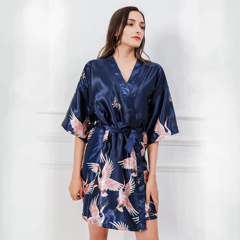 Esprit du Japon peignoir kimono satin grues femme