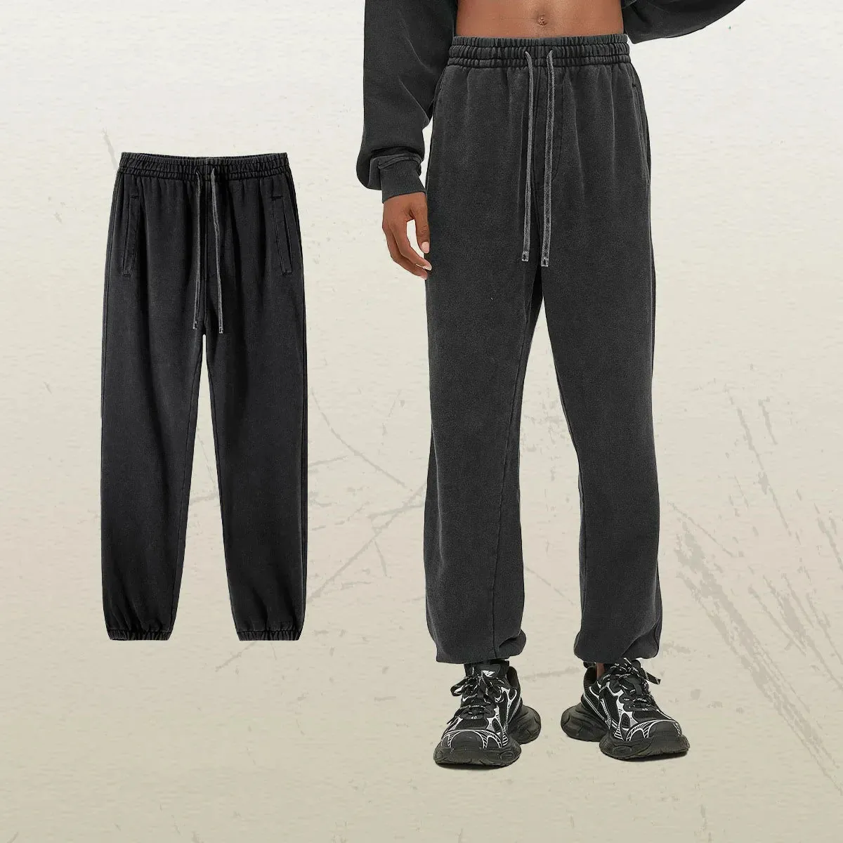 Esprit du Japon Pantalon Délavé Ample Rétro Coton