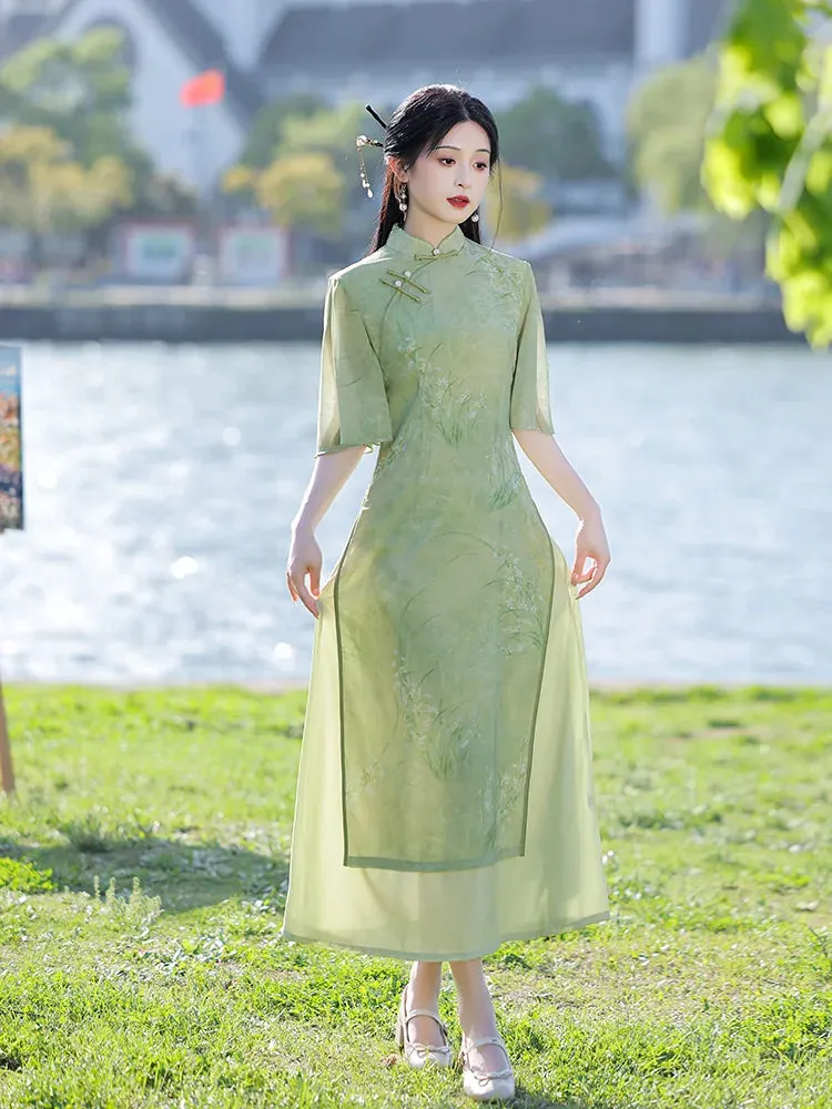 Esprit du Japon robe soirée longue fleurie col officier