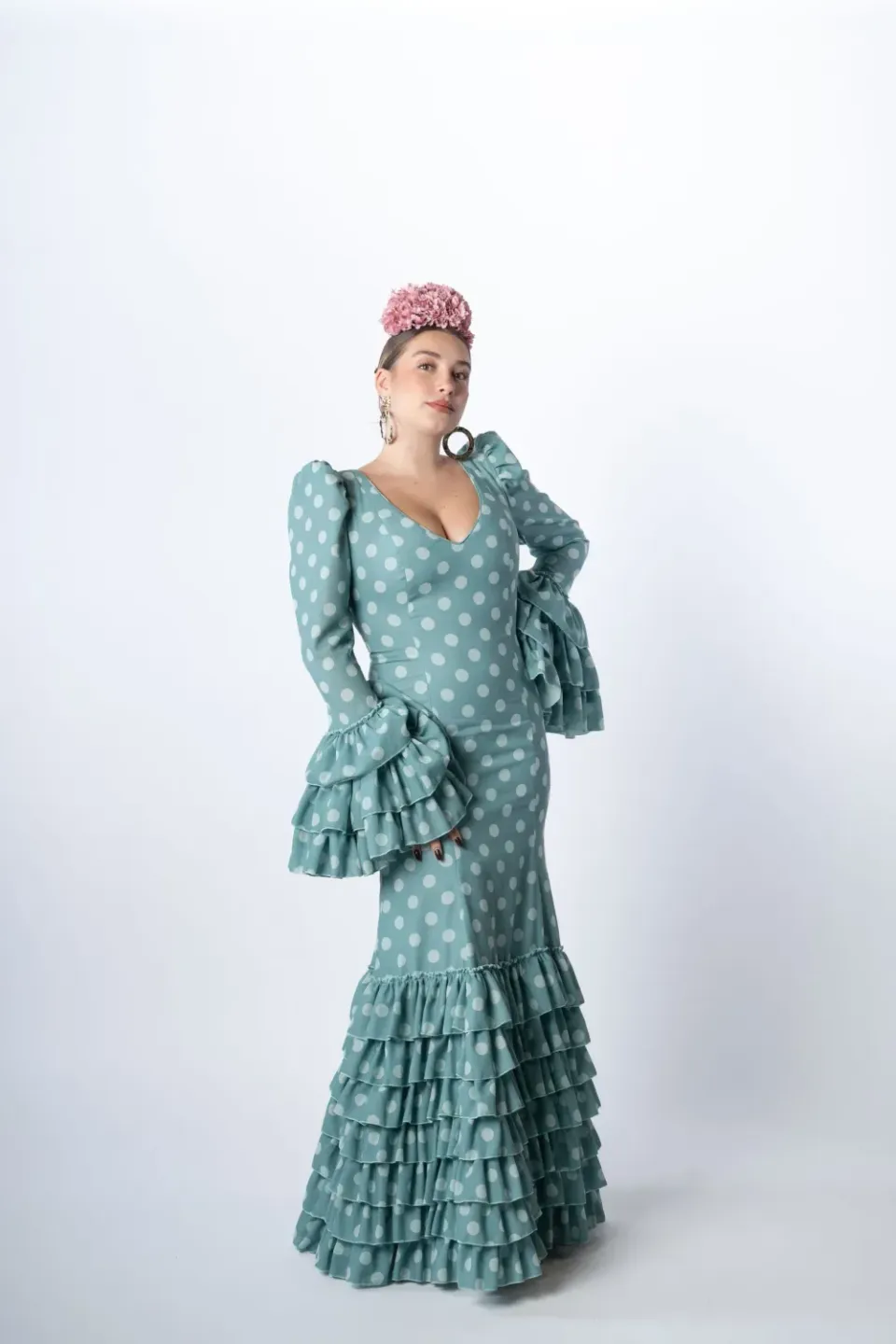 VIVA LA FERIA Romero robe flamenca vert eau à pois