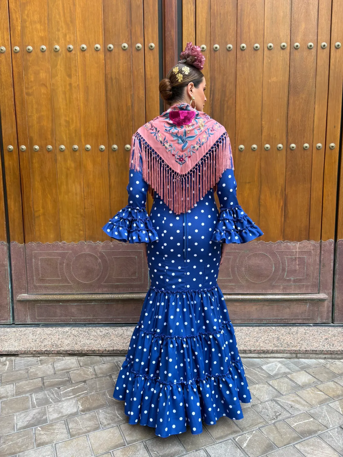 Viva La Feria Vanesa robe gitane canastero pois bleu royal